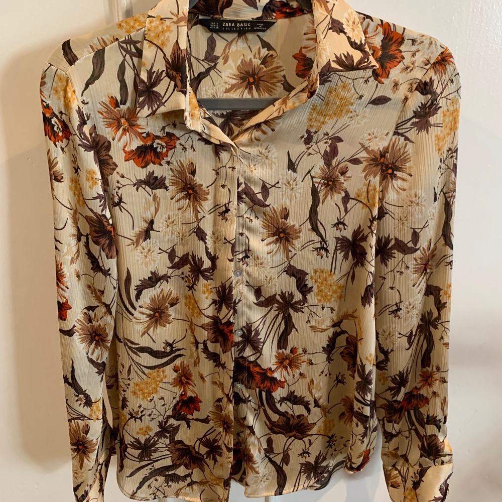 Zara Basic Button Front Shirt, Fall Print. Small. - image 1